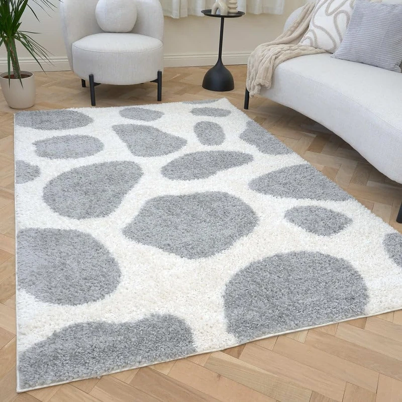THE RUGS Soft Shaggy Area Rug – Modern Patterned Carpet for Living Room & Bedroom, Extra Plush, Easy to Clean, Animal Print Design (200x290 cm, Grey)