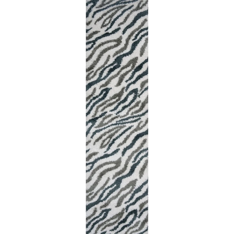 THE RUGS Soft Shaggy Area Rug – Modern Patterned Carpet for Living Room & Bedroom, Extra Plush, Easy to Clean, Zebra Pattern Design (80x300 cm, Forest & Sage Green)