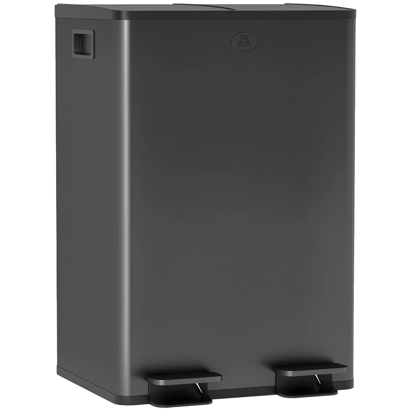 HOMCOM Dual Kitchen Bin, 2 x 28L Stainless Steel Double Rubbish Bin with Soft Close Lid, Removable Inner Buckets, Fingerprint-Proof for Recycling and Waste, Black - Image 1