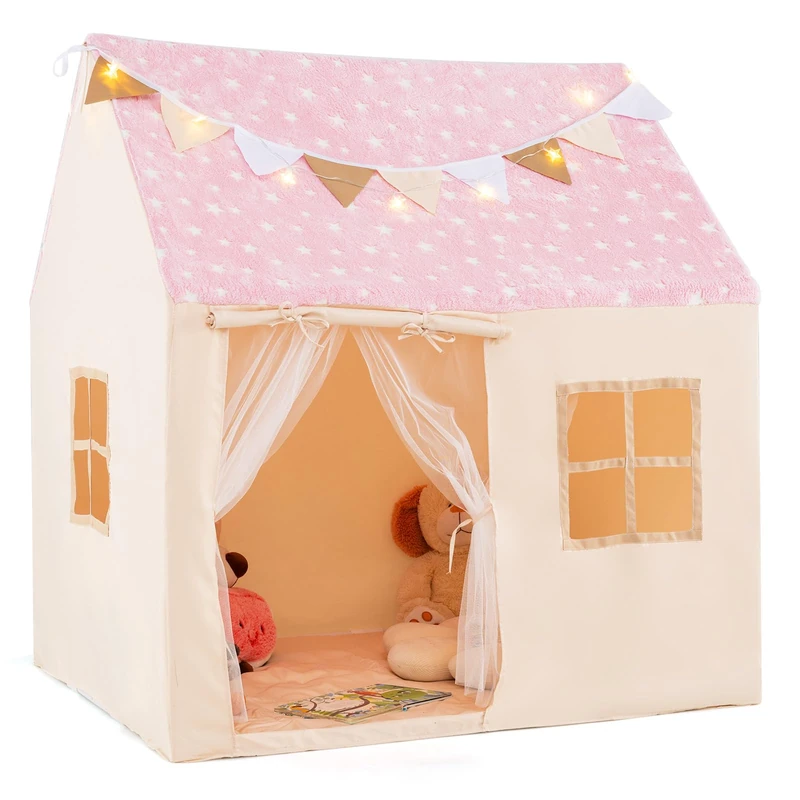 FANTASK Children's Indoor Princess Tent with Star Lights - Pink