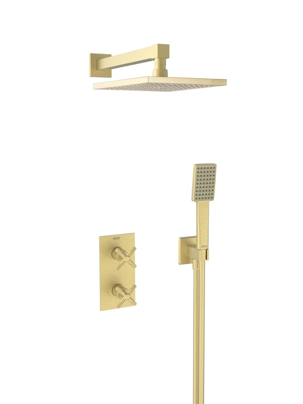 Bristan Cruzar, Concealed Thermostatic Shower Kit with Three Outlets, Safe Touch Technology, Brushed Brass Finish