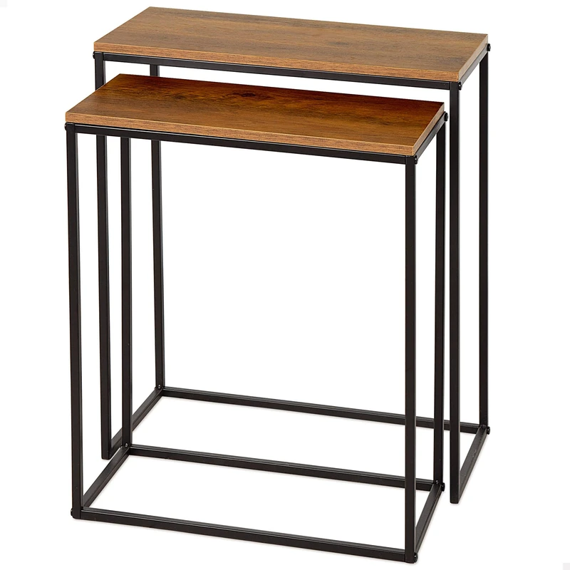 AKTIVE MAX Home Set of 2 Side Tables, Nest, 50 x 25 x 60 cm, Square Table, Decoration for Living Room, Dining Room, Office, Wood, Black Metal Frame, Industrial Style (18509)
