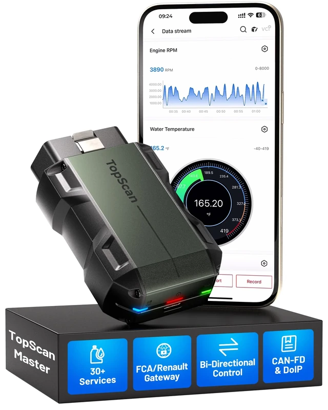 TOPDON TopScan Master Bluetooth OBD2 Scanner, Full-System Wireless Car Code Reader, Bidirectional Tool for iOS & Android, 30 Reset Services, CAN-FD & DoIP, FCA/Nissan/Renault SGW