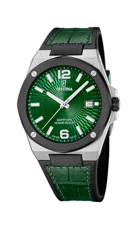 Festina Swiss Made Mens Steel Watch with Leather Strap F22001/3 - Image 1