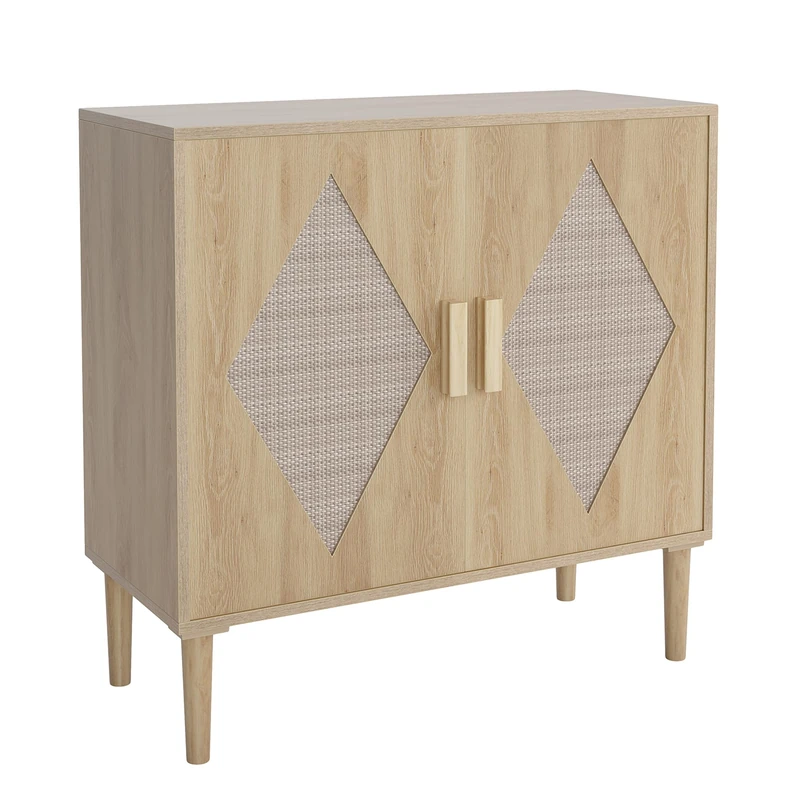 Garvee Rattan Sideboard with Storage, 2 Doors with Woven Decoration + Adjustable Shelves, Multifunctional Cupboard for Dining Room and Kitchen, Wood Colour, 80 × 40 × 88 cm - Image 1
