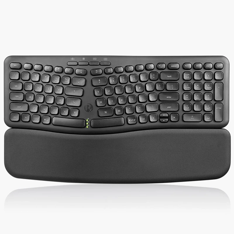 perixx PERIBOARD-636B Wireless Ergonomic Compact Keyboard – Silent Keys, 2.4GHz Technology, Built-in Number Pad, Detachable Magnetic Wrist Rest – UK QWERTY