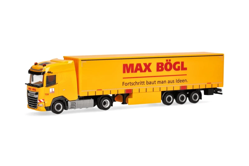 Herpa truck model DAF XG curtain canvas semitrailer "Max Bögl", on a scale of 1:87, plastic miniature, made in Germany, model building, collectors edition