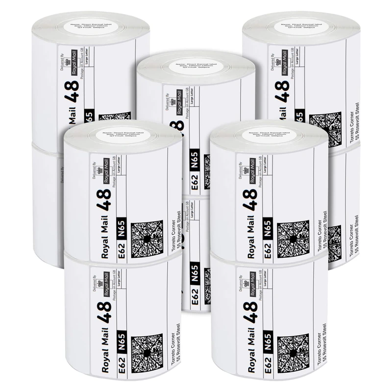 iSOUL 4X6 Direct Thermal Printer Labels Roll 100mm x 150mm 500 White Permanent Adhesive Shipping Labels Rolls Compatible with Etsy, Shopify, Amazon, Royal Mail, FedEx (10 Rolls)