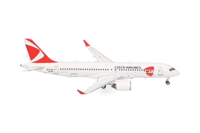 Herpa airplane model CSA Czech Airlines Airbus A220-300 on a scale of 1:400, metal miniature with pedastal, model building, collectors edition