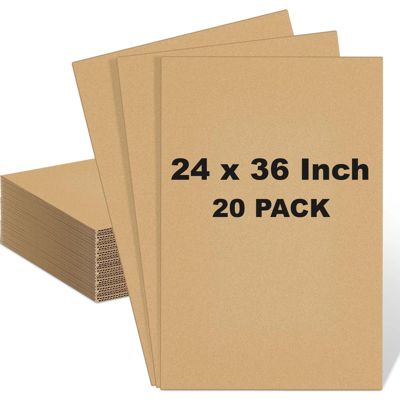 Henoyso 20 Pack 24 x 36 Inch Corrugated Cardboard Sheets Flat Cardboard Sheets Packaging Inserts Flat Square Inserts Squares Separators for Shipping Packing Mailing Crafts (Brown)