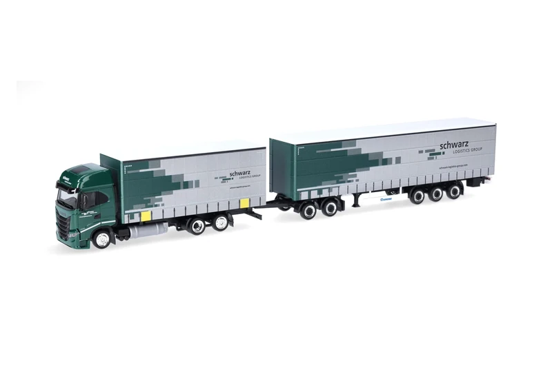 Herpa truck model Iveco S-Way curtain canvas trailer truck (long-truck) "Spedition black ", on a scale of 1:87, plastic miniature, made in Germany, model building, collectors edition