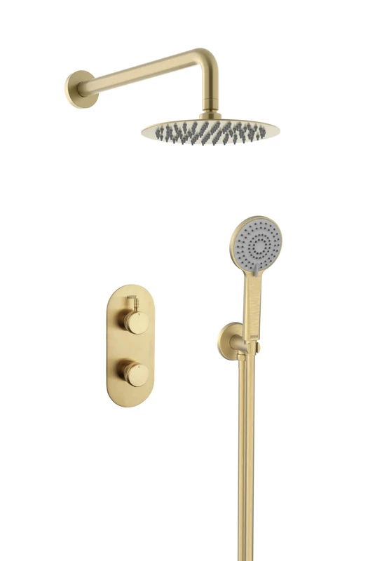 Bristan Molida, Concealed Thermostatic Shower Kit with Two Outlets, Safe Touch Technology, Brushed Brass Finish