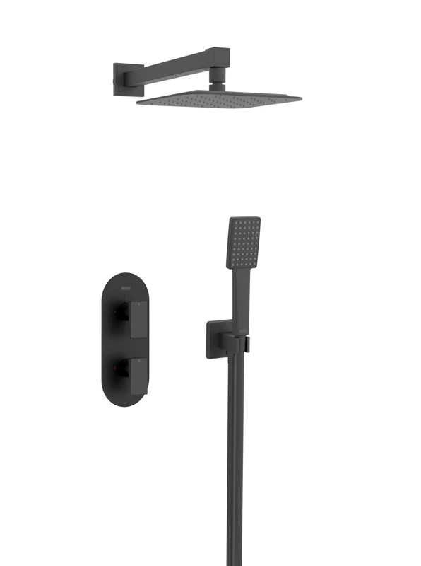 Bristan Tangram, Concealed Thermostatic Shower Kit with Two Outlets, Safe Touch Technology, Black Finish