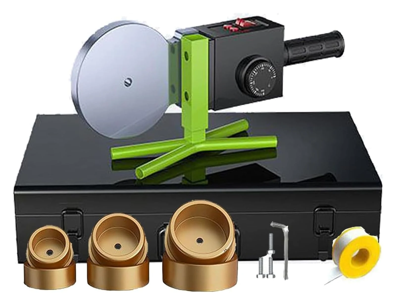 Pipe Fusion Welding Machine (75-90-110), 3M Anti-scalding Power Cable, with 3 Die Heads + Constant Temperature+ Knob Setting,Yellow(Black)