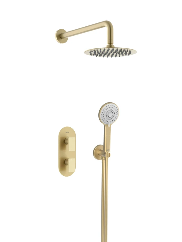 Bristan Frammento, Concealed Thermostatic Shower Kit with Three Outlets, Safe Touch Technology, Brushed Brass Finish