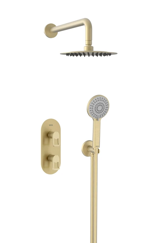 Bristan Saffron, Concealed Thermostatic Shower Kit with Three Outlets, Safe Touch Technology, Brushed Brass Finish