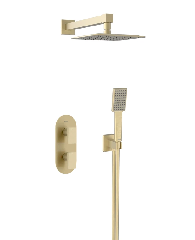 Bristan Tangram, Concealed Thermostatic Shower Kit with Two Outlets, Safe Touch Technology, Brushed Brass Finish