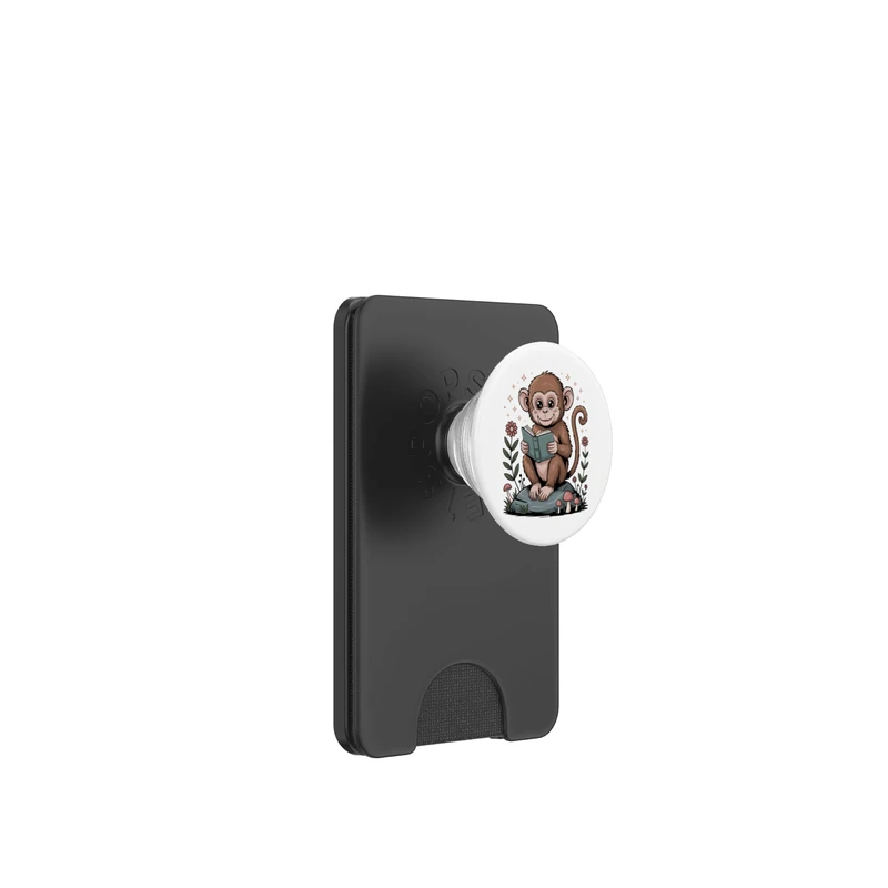 Cute Monkey Reading Book Cottagecore Aestetic PopSockets PopWallet for MagSafe