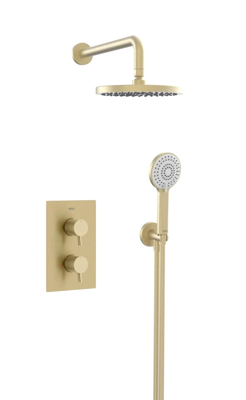 Bristan Prism, Concealed Thermostatic Shower Kit with Three Outlets, Safe Touch Technology, Brushed Brass Finish