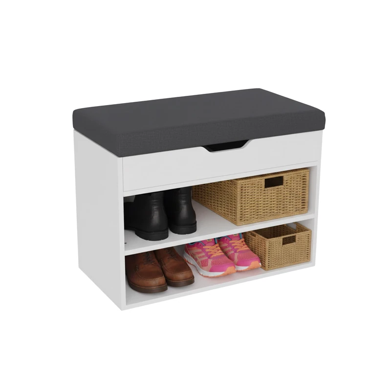 Relaxdays shoe bench, storage bench with 2 compartments, HWD: 44 x 60 x 30 cm, upholstered for hallway, white/grey.