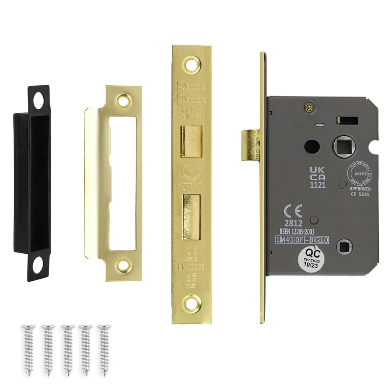 Decoranddecor Bathroom Mortice Lock - 2.5inch / 64mm - Electro Brass - Fire Rated - UKCA & CE Approved
