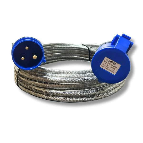 16A 3 Pin 15 Metre Single Phase SY Extension Lead 230V Blue IP44 IEC 60309 2P+E 3x2.5mm² Heavy Duty Braided Cable Tested