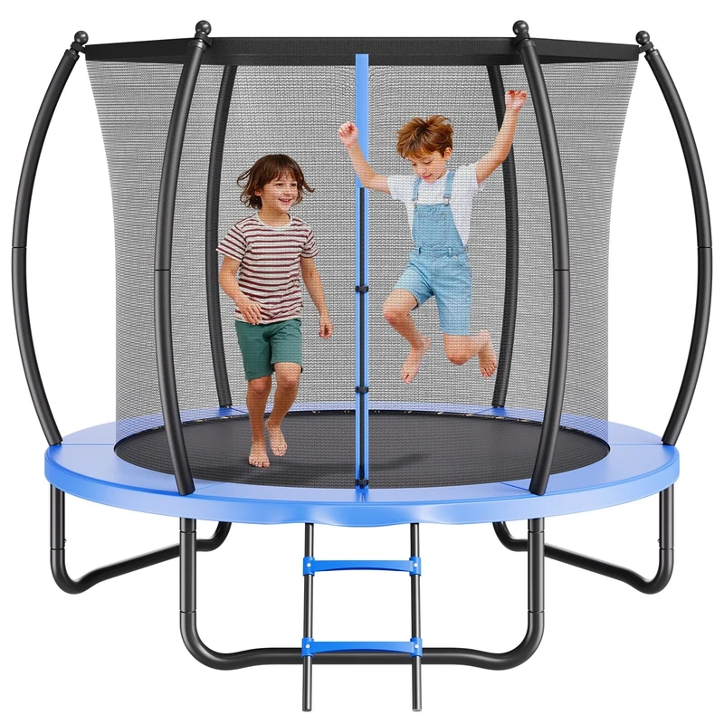 VEVOR Outdoor Trampoline, 8FT Recreational Trampoline, ASTM Approved Trampolines with Enclosure Net & Thickened Pad, Max 265 lbs Weight Capacity, Anti-Rust Backyard Trampolines for Kids & Adults