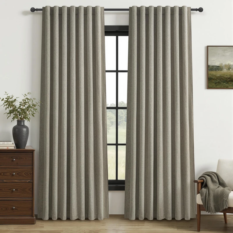 Sage Green Blackout Linen Curtains 90 Inches Long for Living Room/Bedroom, Pleated Window Track Heavy Curtain for winter with Pin Hooks Boho Dark Green Drapes Thermal Insulated (50"Wx90"Lx2Panels)
