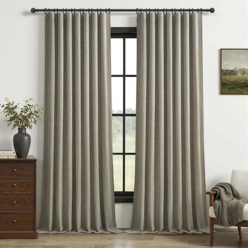 Sage Green Blackout Linen Curtains 102 Inches Long for Living Room/Bedroom, Pleated Window Track Heavy Curtain for winter with Pin Hooks Boho Dark Green Drapes Thermal Insulated (50"Wx102"Lx2Panels)