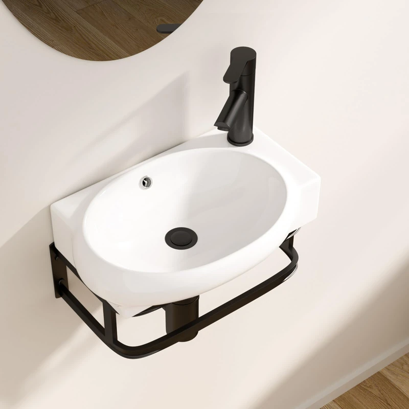 Logmey Wall Mount Bathroom Sink 16-1/2"x11 Floating Sink White Porcelain Ceramic Wall Hung Vessel Sink Wash Hand Basin with Bracket