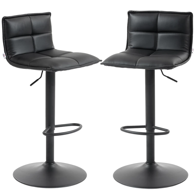 HOMCOM Bar Stools Set of 2, Modern Swivel PU Leather Barstools, Height Adjustable Breakfast Bar Chairs with Footrest and Wide Backrest for Kitchen Counter, Dining Room, Black