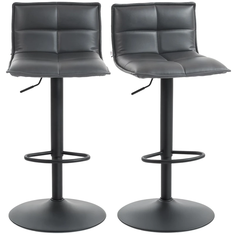 HOMCOM Bar Stools Set of 2, Modern Swivel PU Leather Barstools, Height Adjustable Breakfast Bar Chairs with Footrest and Wide Backrest for Kitchen Counter, Dining Room, Dark Grey