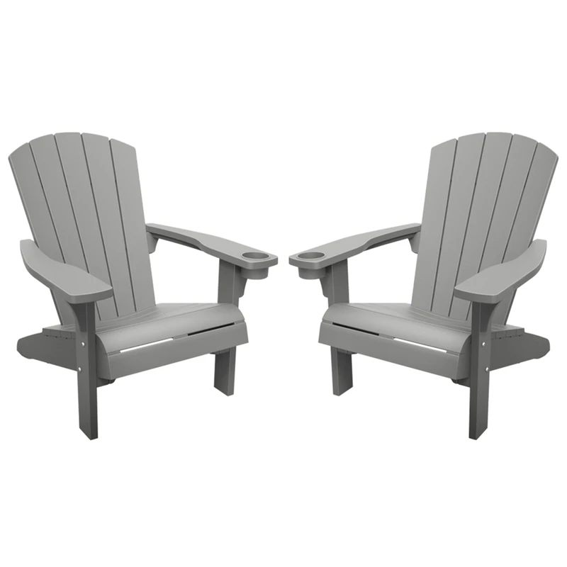 Keter Alpine Adirondack Garden Chair – Set of 2 - Light Grey | Outdoor Wood-Effect Chair | Weatherproof, Durable & Maintenance-Free | Comfortable Deep Seat | Lightweight, Easy Assembly | 160kg Load