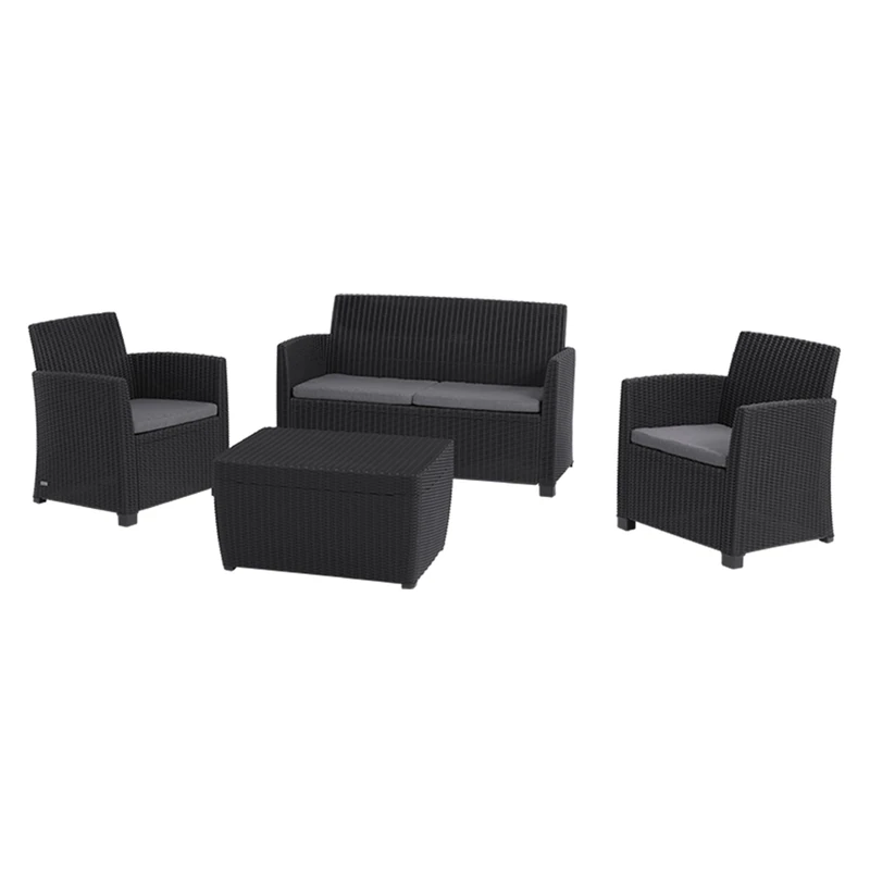 Keter Mia 4 Seater Rattan-Style Outdoor Lounge Set with Storage Table - Graphite | Weatherproof Garden Furniture for Indoor/Outdoor Use