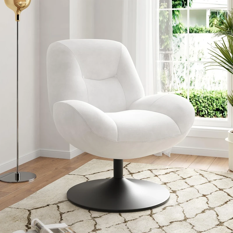 Farini Swivel Accent Chair, Upholstered Armchair with Thick Seat Cushion, Tub Chair for Living Room, Sturdy Metal Legs, Ergonomic Design, Comfortable Single Sofa Chair for Bedroom Reading,Beige