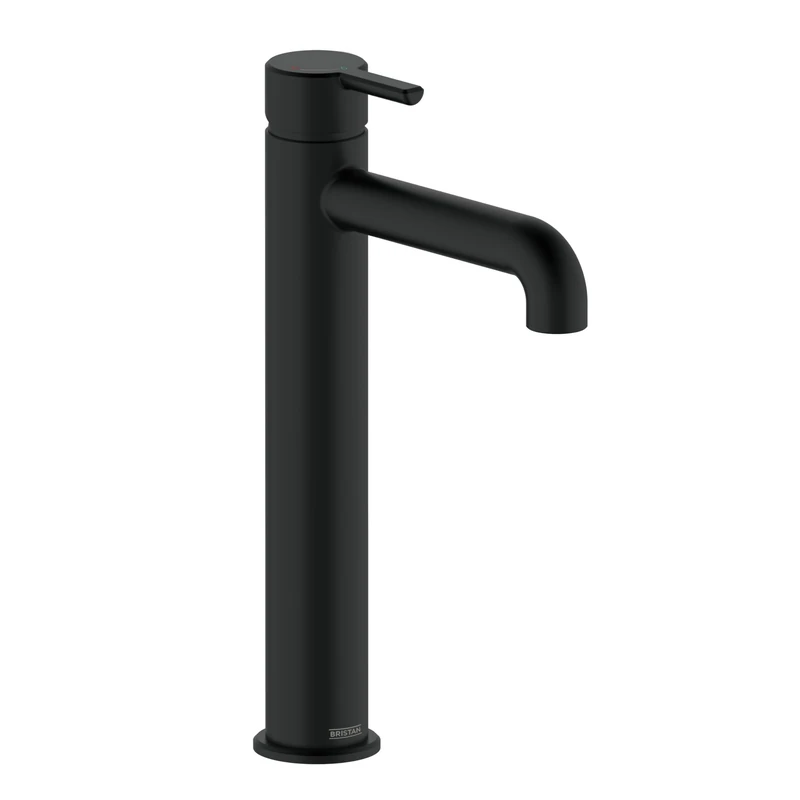 Bristan Altum Tall Basin Mixer Tap with Eco Start Technology, Deck Mounted Bathroom Tap, Black Finish