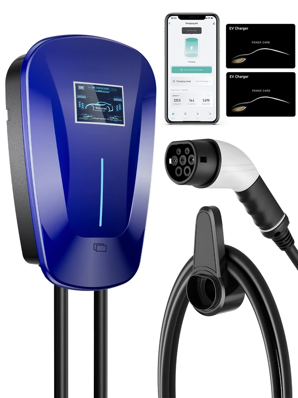 7KW 32Amp Wallbox EV Charger Type 2 Charger Cable Home Charging Station for Electric Vehicle/PHEV, Smart Type 2 EV Charging Cable, Electric Car Charger 5 Metre, RFIC Card/App Contol, Blue