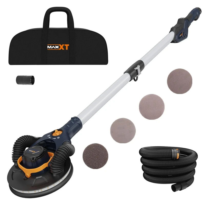 MAXXT Brushless Drywall Sander - 4mm Orbit, Dual Channel Ceiling Adhesion, Single/Dual Mode for Walls & Ceilings, 4000-8500 RPM, LED Light, Foldable, 400W, 1.65M Pole, 215mm Pad
