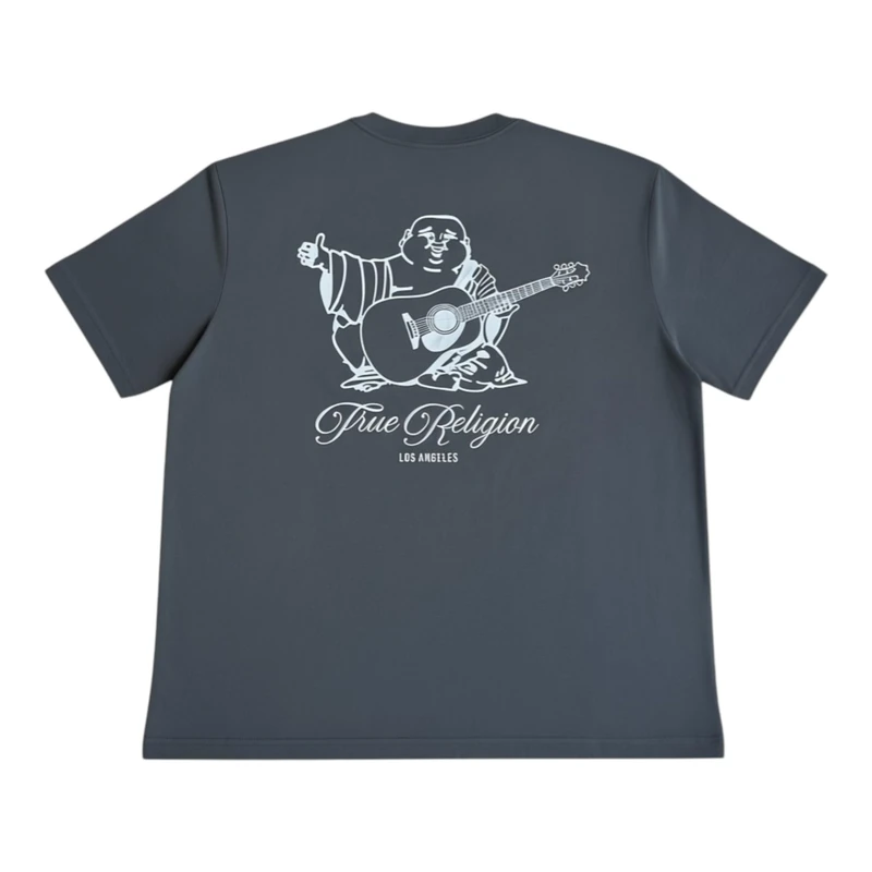 True Religion Men's Filled Horseshoe Script Buddha Tee, Grey, XL