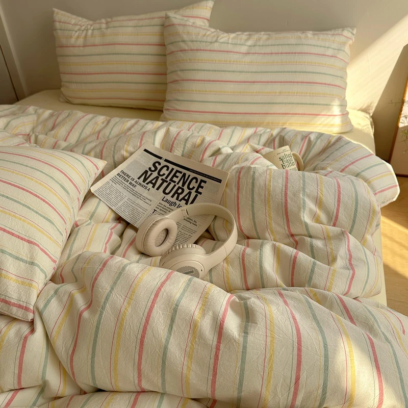 EAVD Queen Duvet Cover - 100% Cotton Striped Bedding Set