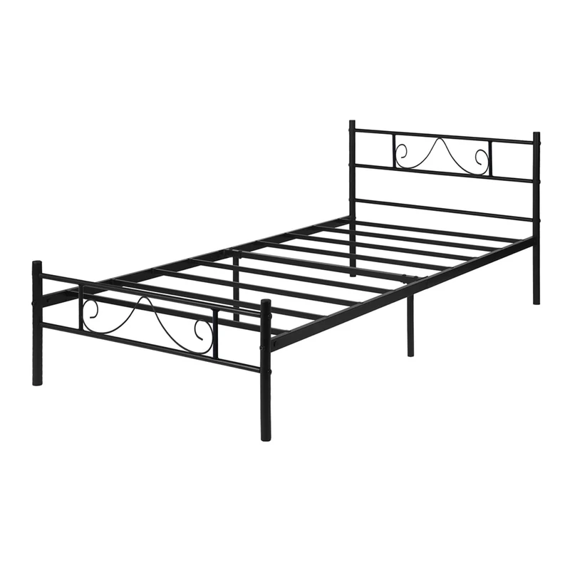 39F Furniture Dream Black Metal Single Bed Frame with Headboard and Footboard, Strong Steel Slats, Under Bed Storage Platform Bed Base 3FT for Guest Room, Kids Room or Small Apartment