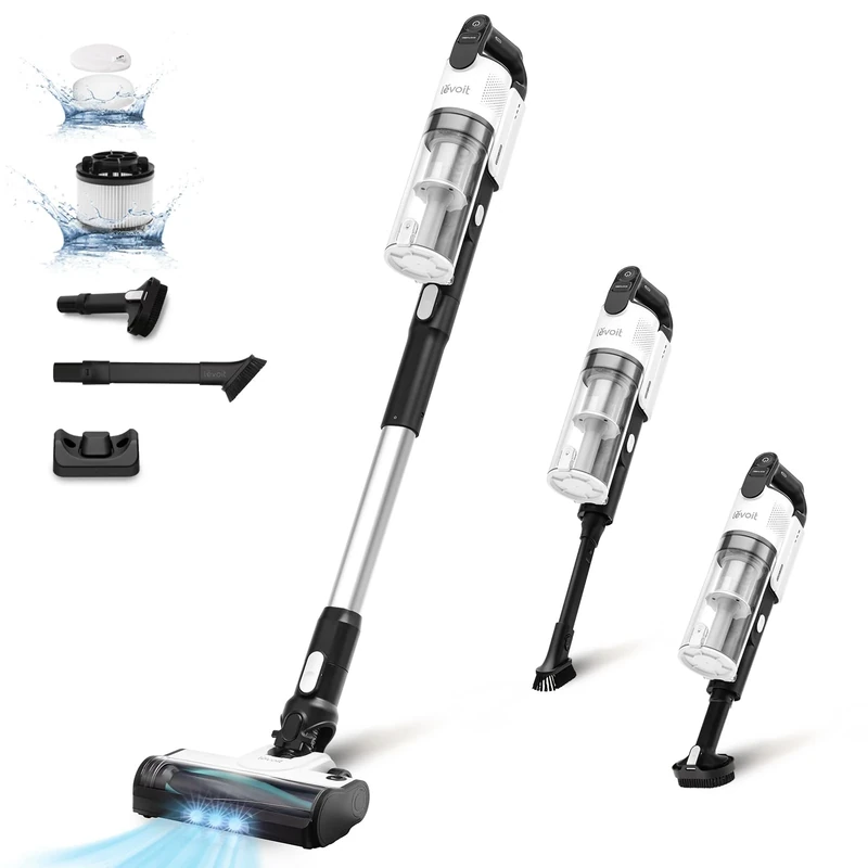 LEVOIT Cordless Vacuum Cleaner – Cleans up to 75 m², 100,000 RPM Brushless Motor, Anti-Hair Wrap, 5-Level Filter, Hard Floor 99.7% Clean, 8-in-1 Accessories for Pet Hair & Hardfloor, LVAC200 Black