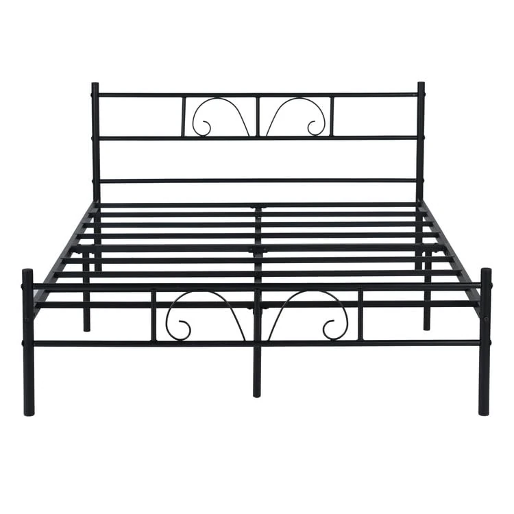 Black Metal Double Bed Frame with Headboard and Footboard, Vintage Style Iron Bedstead with Heavy Duty Steel Slats, Noise Free Sturdy Platform Bed for Adults Bedroom or Guest Room 4FT6