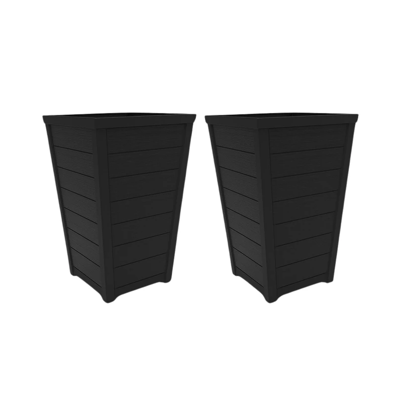 Keter Taper Square Planter, Set of 2 - Grey | Modern Wood-Look Design for Indoor & Outdoor Spaces | Large 47L Capacity