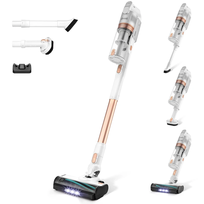 Levoit Cordless Vacuum Cleaner, Runtime for 75m², 100,000 RPM Brushless Motor, 8-in-1 Vacuum Cleaner, 5-Level 99.9% Filtration Efficiency, Anti-Hair Wrap, Hard Floors, Carpets & Cars, LVAC200 Gold