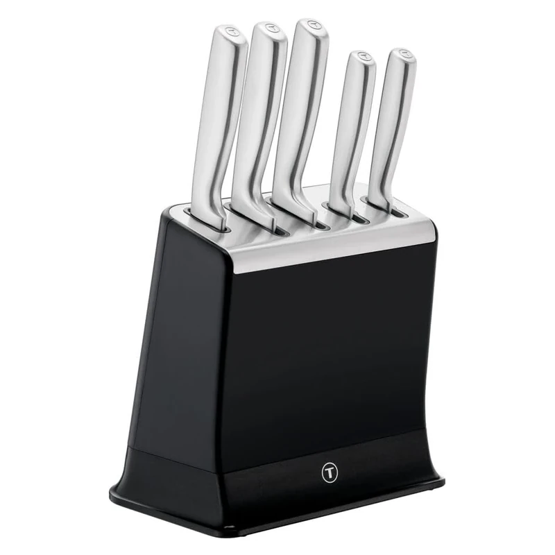 Tefal EverSharp Pro Stainless Steel 5-Pc Knife Set, Block with Integrated Automatic Sharpener, Lasting Sharpness, German Stainless Steel, Ergonomic Handle, Gift for Him/Her K2976S04