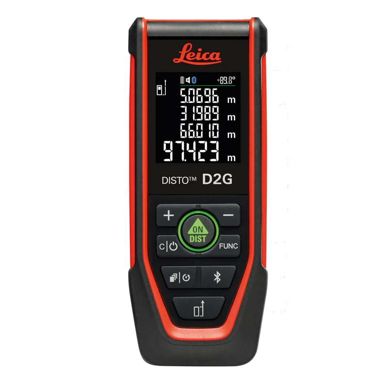 Leica DISTO D2G – Green Laser Measure with NFC and Bluetooth (app use), fold-Out end-piece (Automatic Detection) and tilt Sensor, for Measurements in Very Bright environments (with 120 m Range) - Image 1