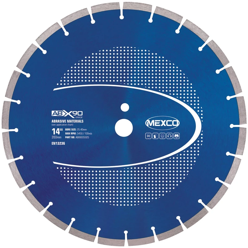 Mexco ABX90 Abrasive Materials Diamond Blade, High-Performance Cutting Disc for Concrete, Sandstone, Breeze Block – 350mm, 10mm Segment Height, 25.4mm Bore
