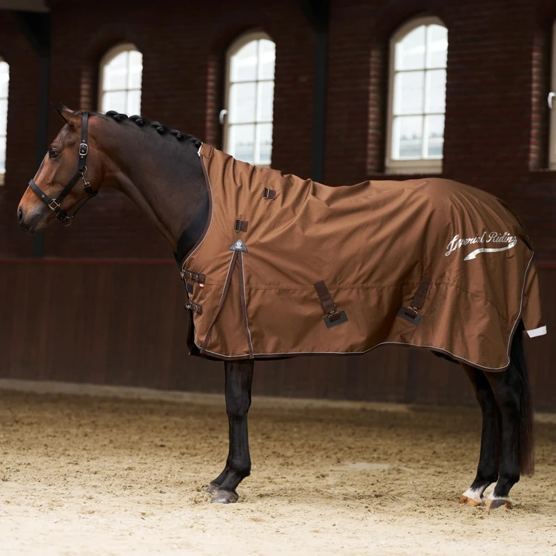 Imperial Riding IRH Super-Proof Outdoor Blanket, 100 g, 1200D Ripstop Nylon, Waterproof & Breathable, Neck Piece, Kick Pleats & Padding, Robust Transition Blanket, Horses, Bronze, 165
