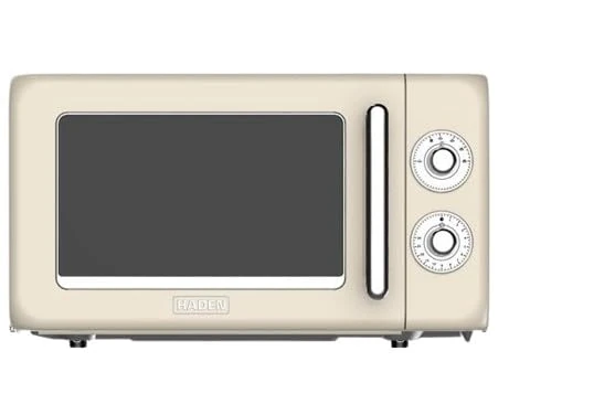 Haden Retro Microwave Oven, 17L Capacity, 700W Power, Manual Dial Control, 6 Power Levels, 30 Minute Timer, Glass Turntable, Ivory Color, Countertop Installation
